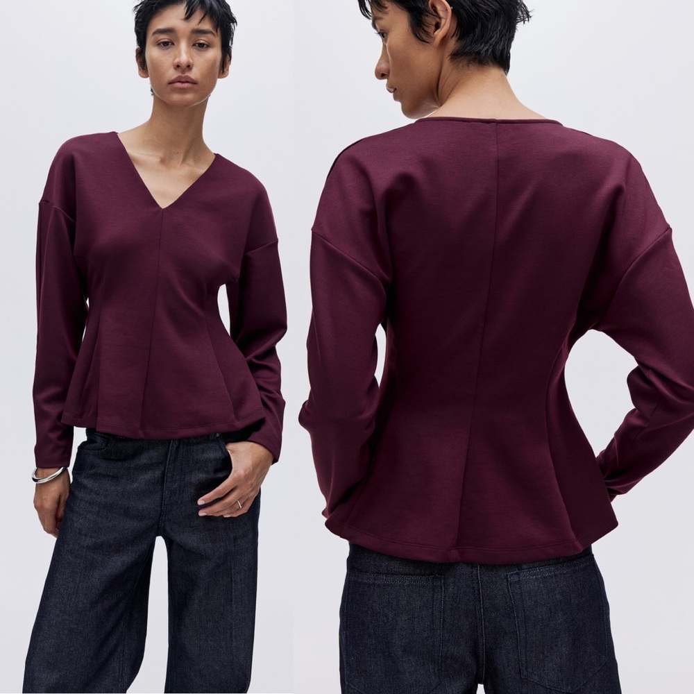 H&M‎ Waisted Scuba Top Burgundy Large NWT